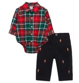Little Me Little Me- Merry Plaid Pants Set