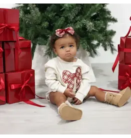 Sweet Wink Sweet Wink- Christmas Plaid Bow Patch L/S Romper