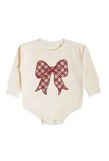 Sweet Wink Sweet Wink- Christmas Plaid Bow Patch L/S Romper