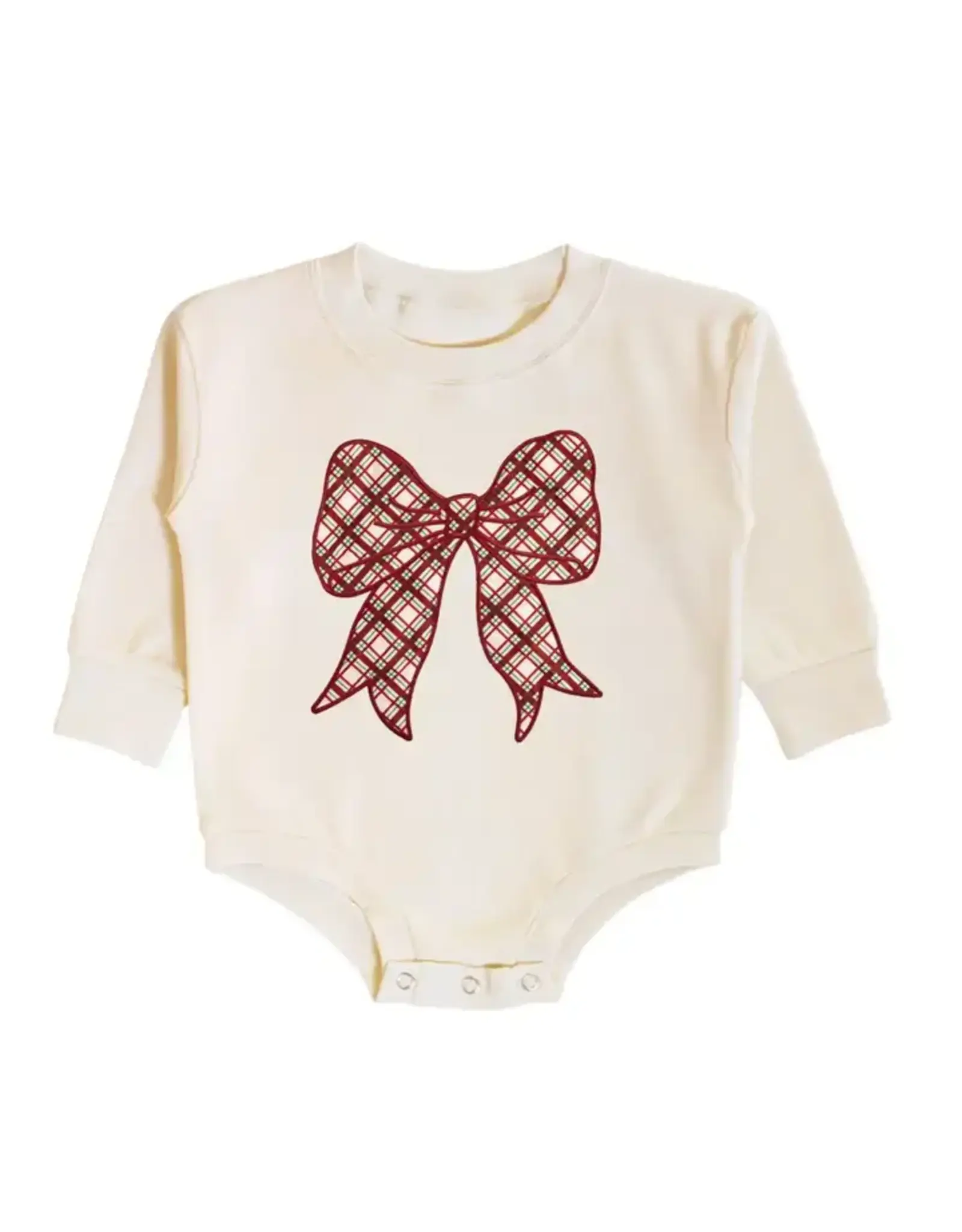 Sweet Wink Sweet Wink- Christmas Plaid Bow Patch L/S Romper