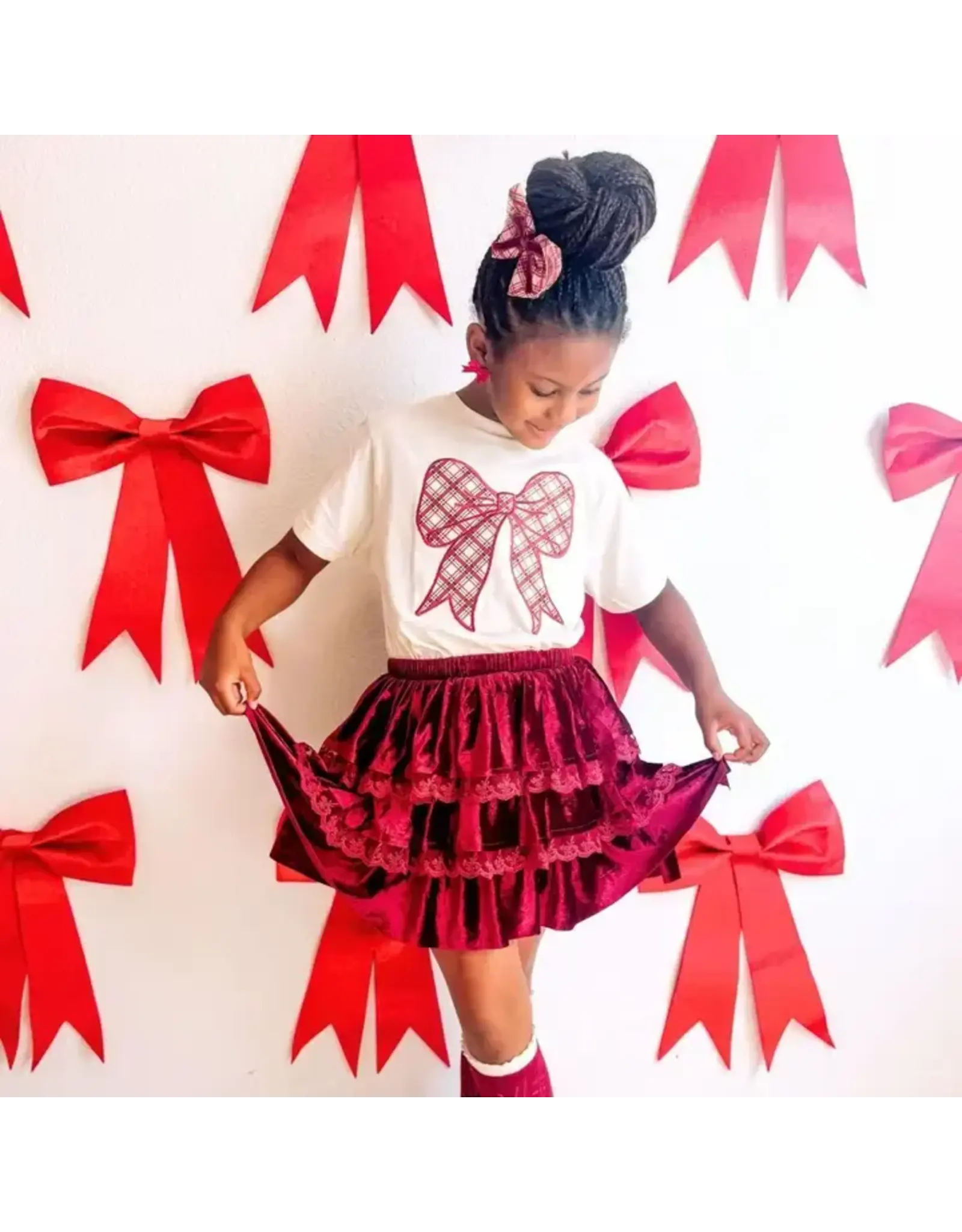 Sweet Wink Sweet Wink- Christmas Plaid Bow Patch S/S Shirt