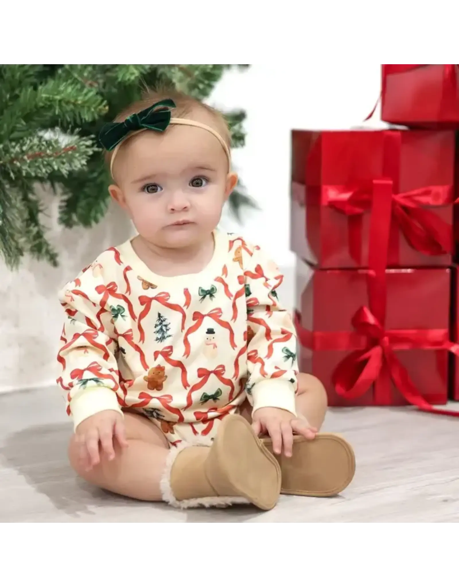Sweet Wink Sweet Wink- Christmas Cutie L/S Romper: Natural