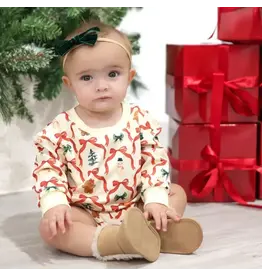 Sweet Wink Sweet Wink- Christmas Cutie L/S Romper: Natural