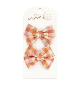 Sweet Wink Sweet Wink- Cinnamon Plaid Tulle Bow Clip Set