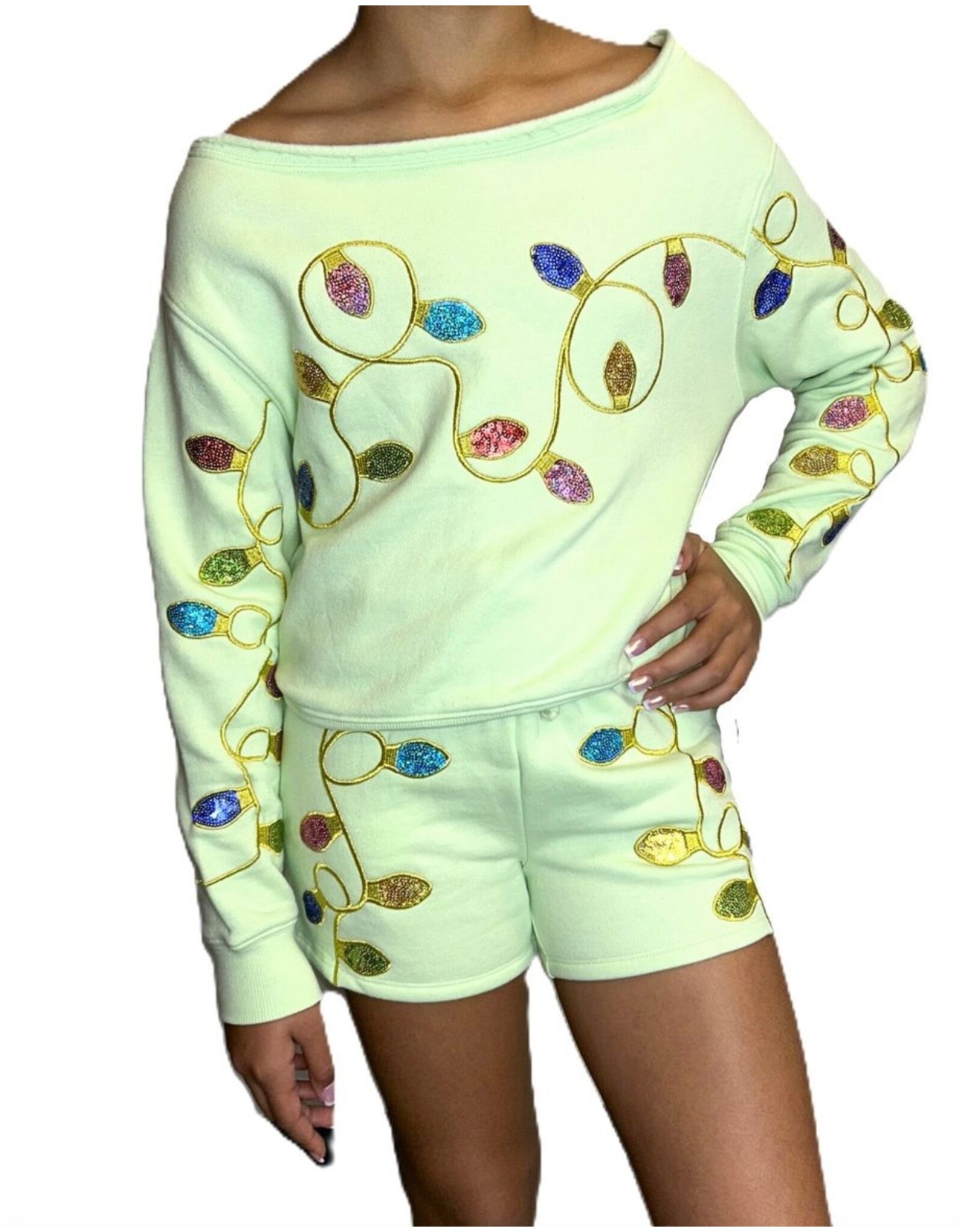 Paper Flowers- Sequins Christmas Lights Sweatshirt