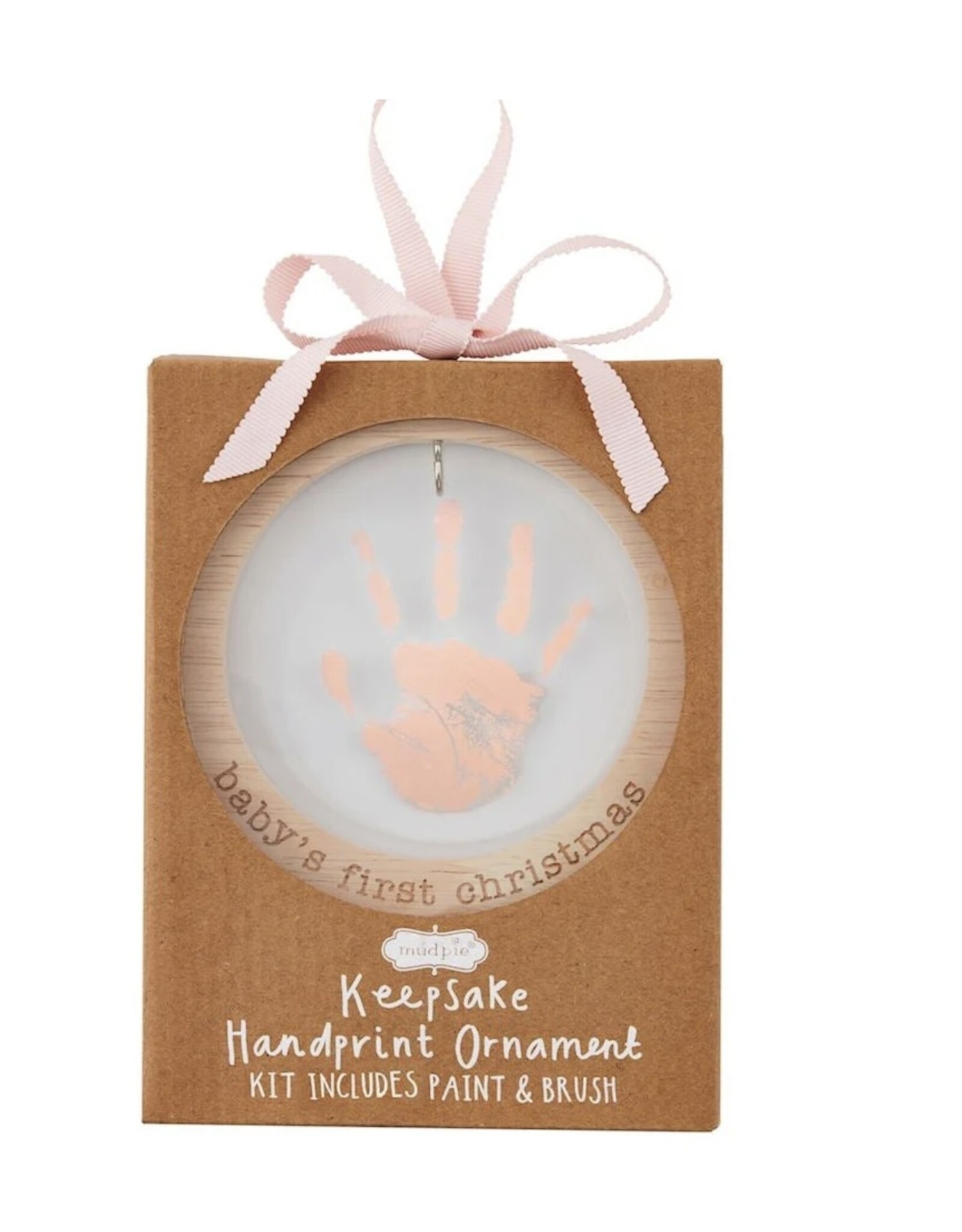 Mudpie Mud Pie- Pink Baby's First Christmas Handprint Ornament