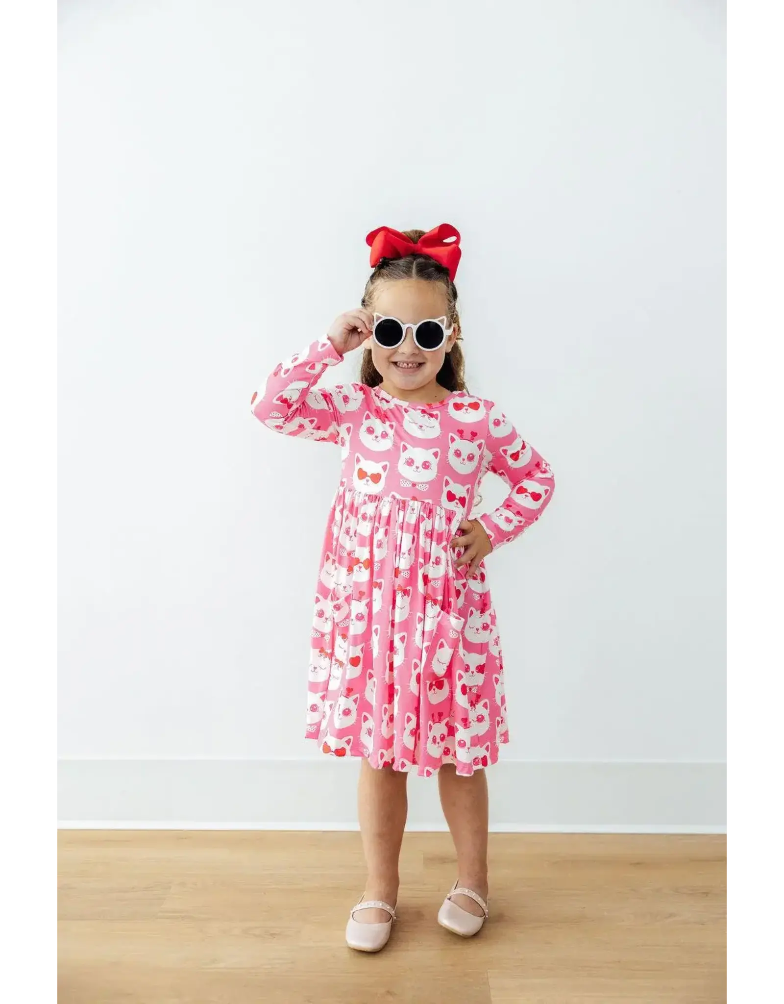 Mila & Rose Mila & Rose- Cutie Cat L/S Pocket Twirl Dress