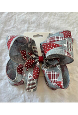 JP- Grey Christmas Tree Print Bow: Large