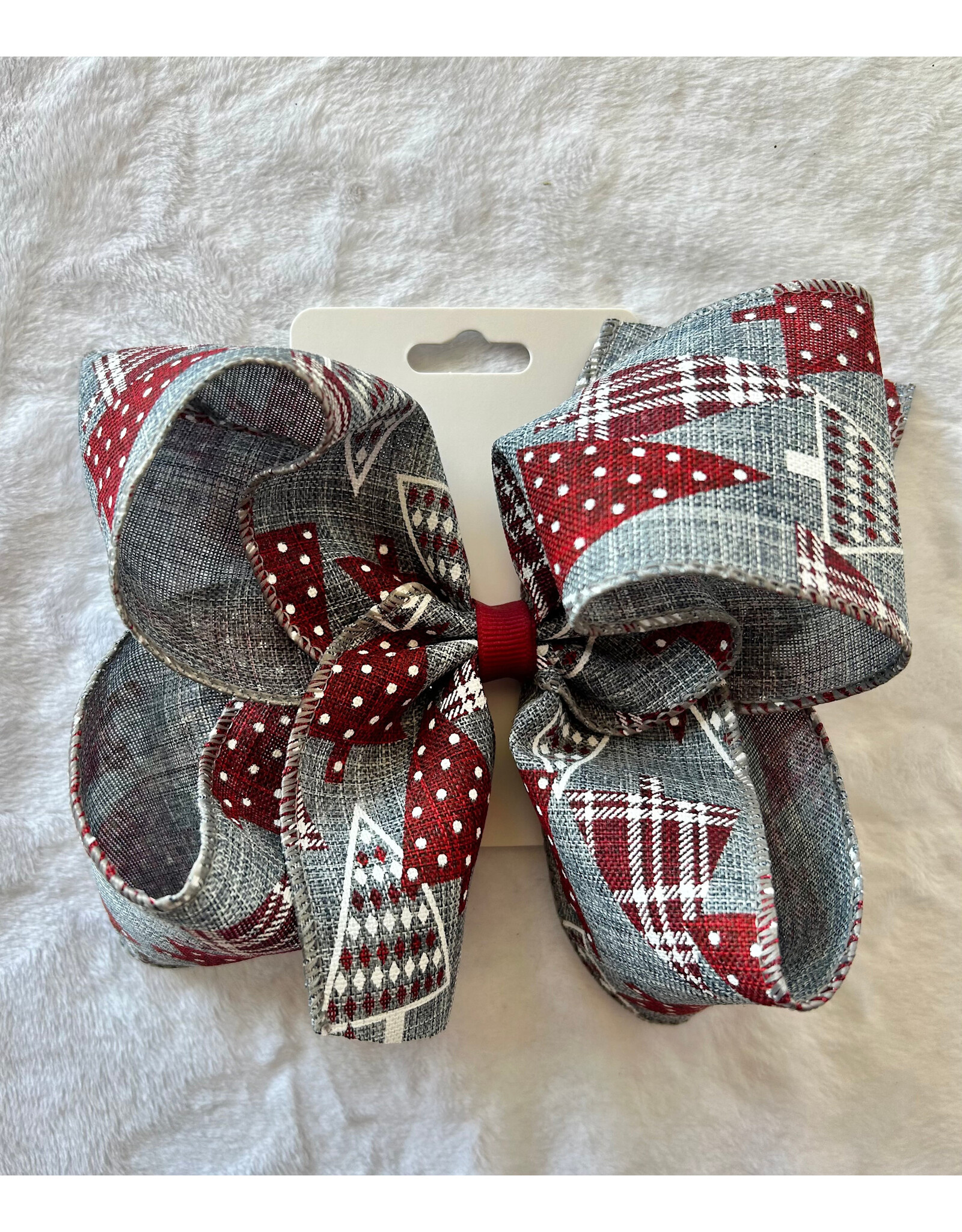 JP- Grey Christmas Tree Print Bow: Large
