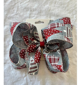 JP- Grey Christmas Tree Print Bow: Large