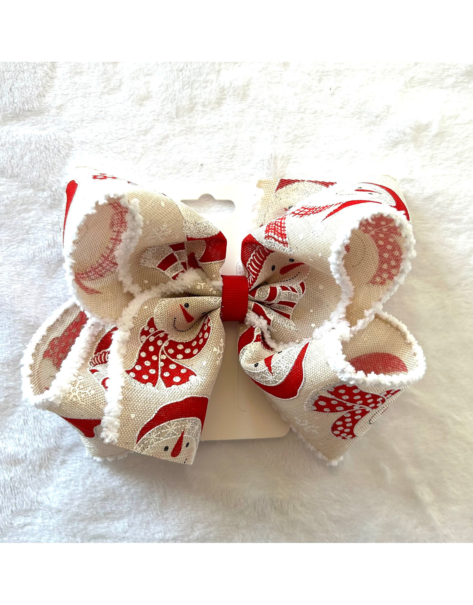 JP- Snowman Face Print Bow: Large