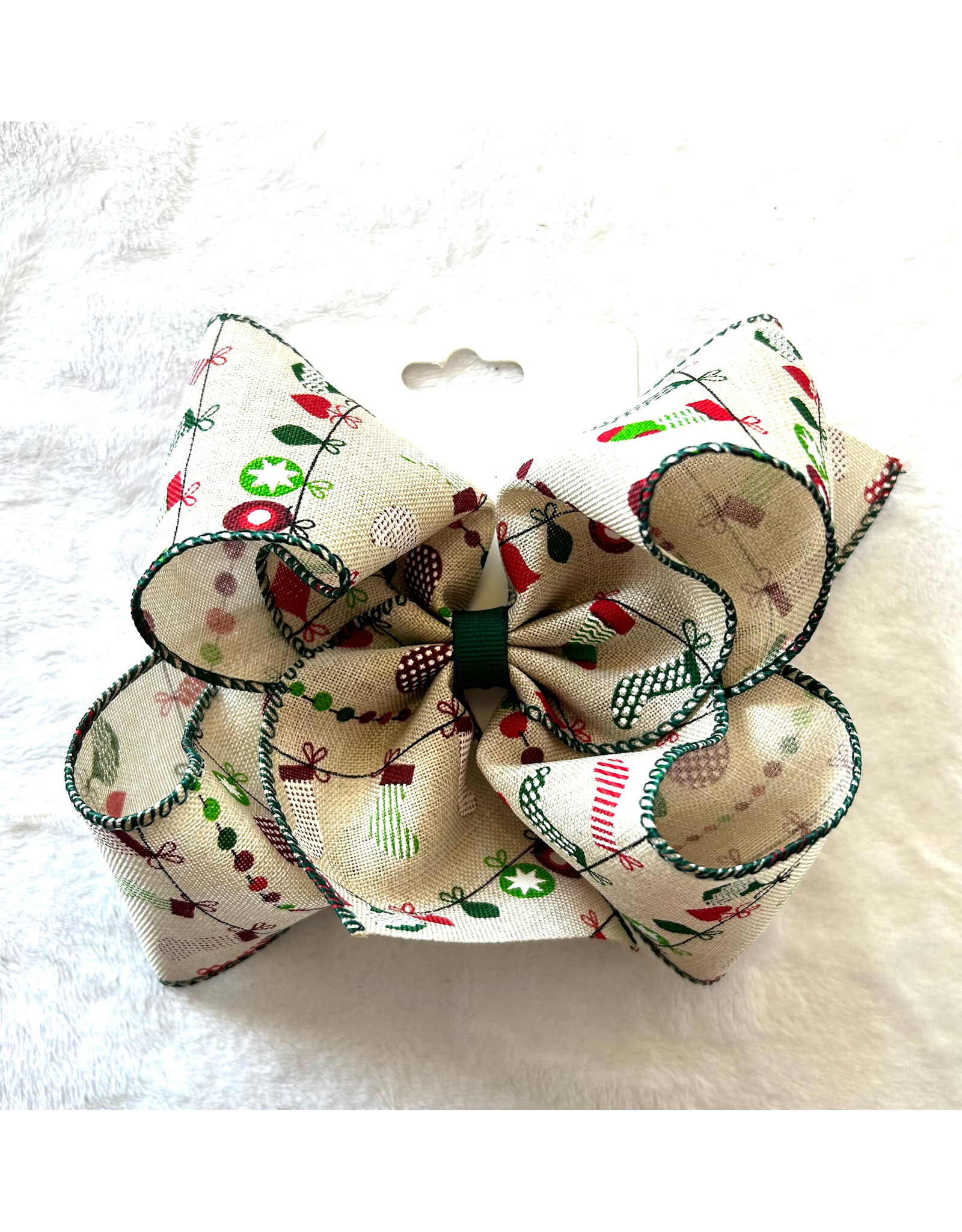 JP- Tan Christmas Fun Print Bow: Large