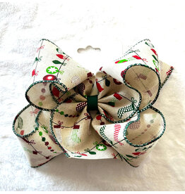 JP- Tan Christmas Fun Print Bow: Large