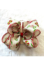JP- Tan Peppermint Print Bow: Large
