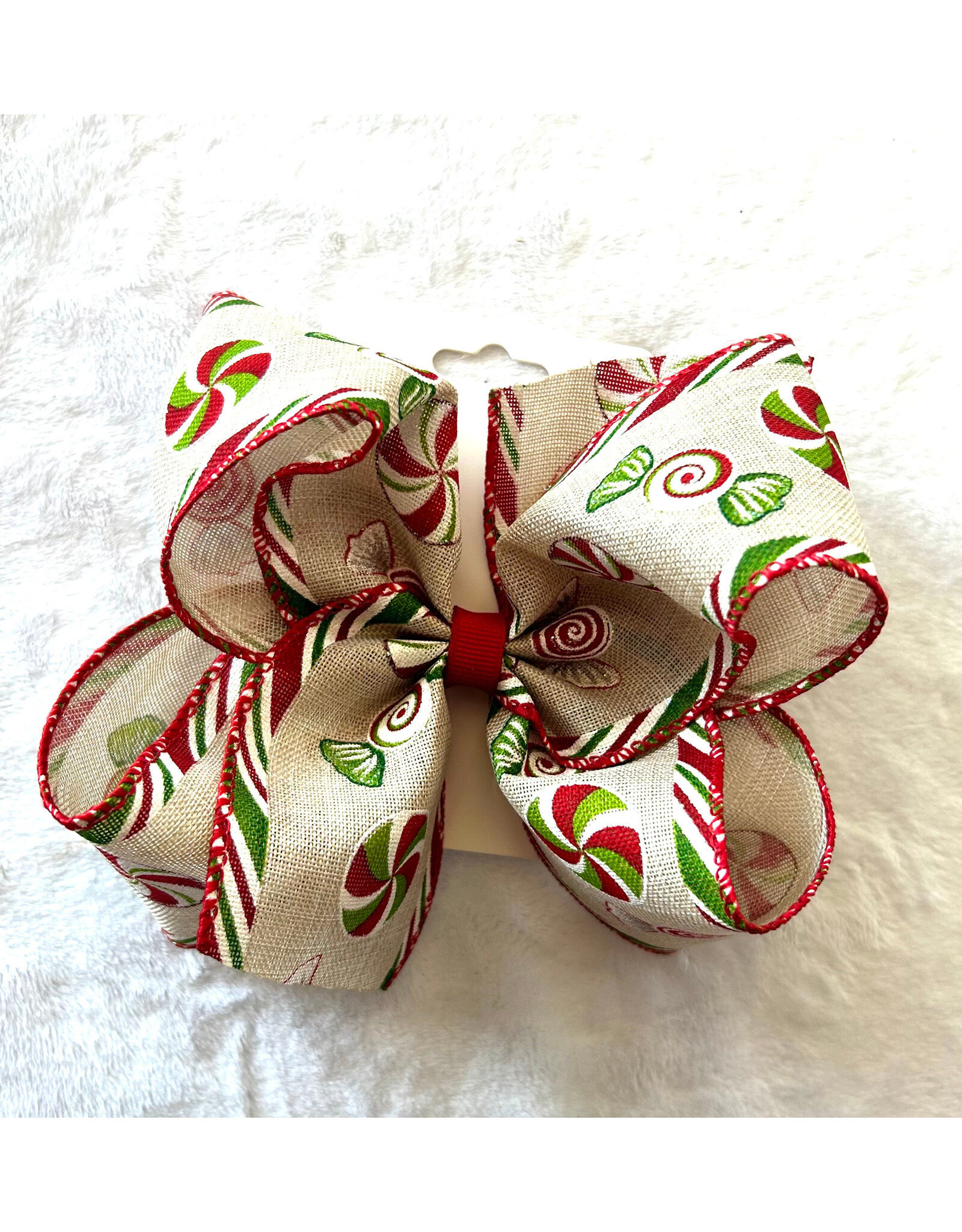 JP- Tan Peppermint Print Bow: Large