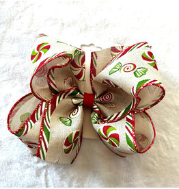 JP- Tan Peppermint Print Bow: Large