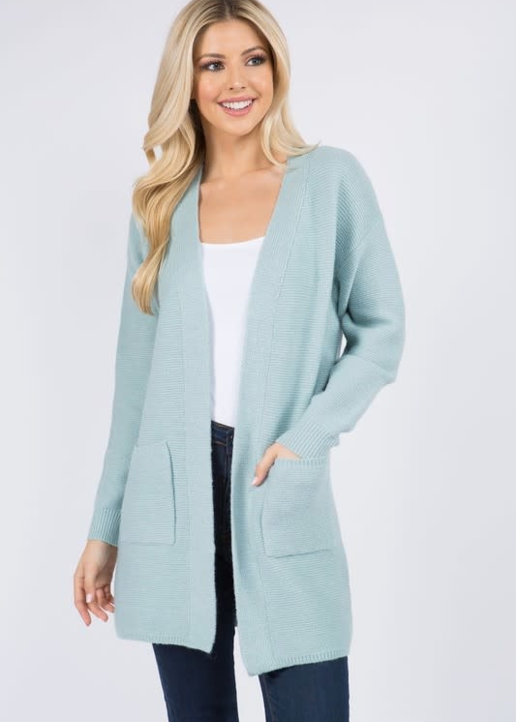 Soft Blue Open Cardi W Pockets