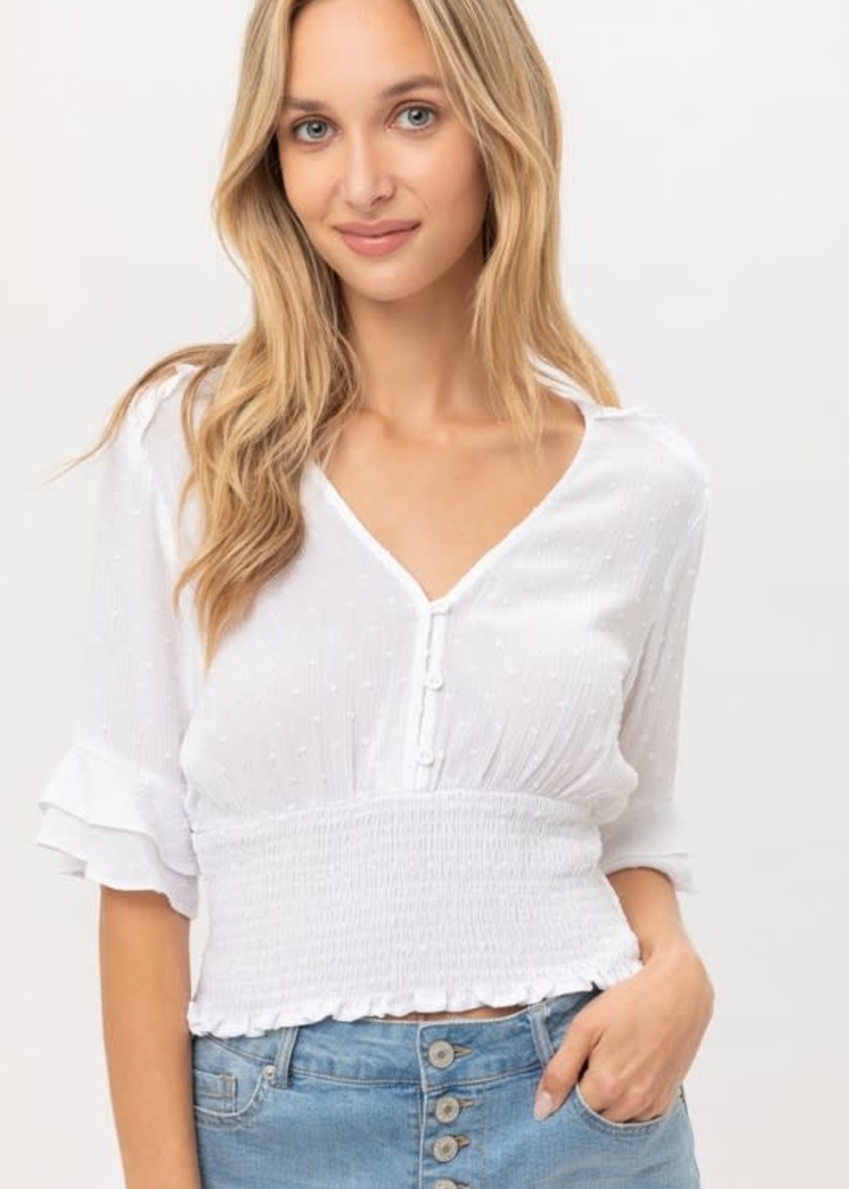 True White Scrunch Waist Top W Rffl Slv