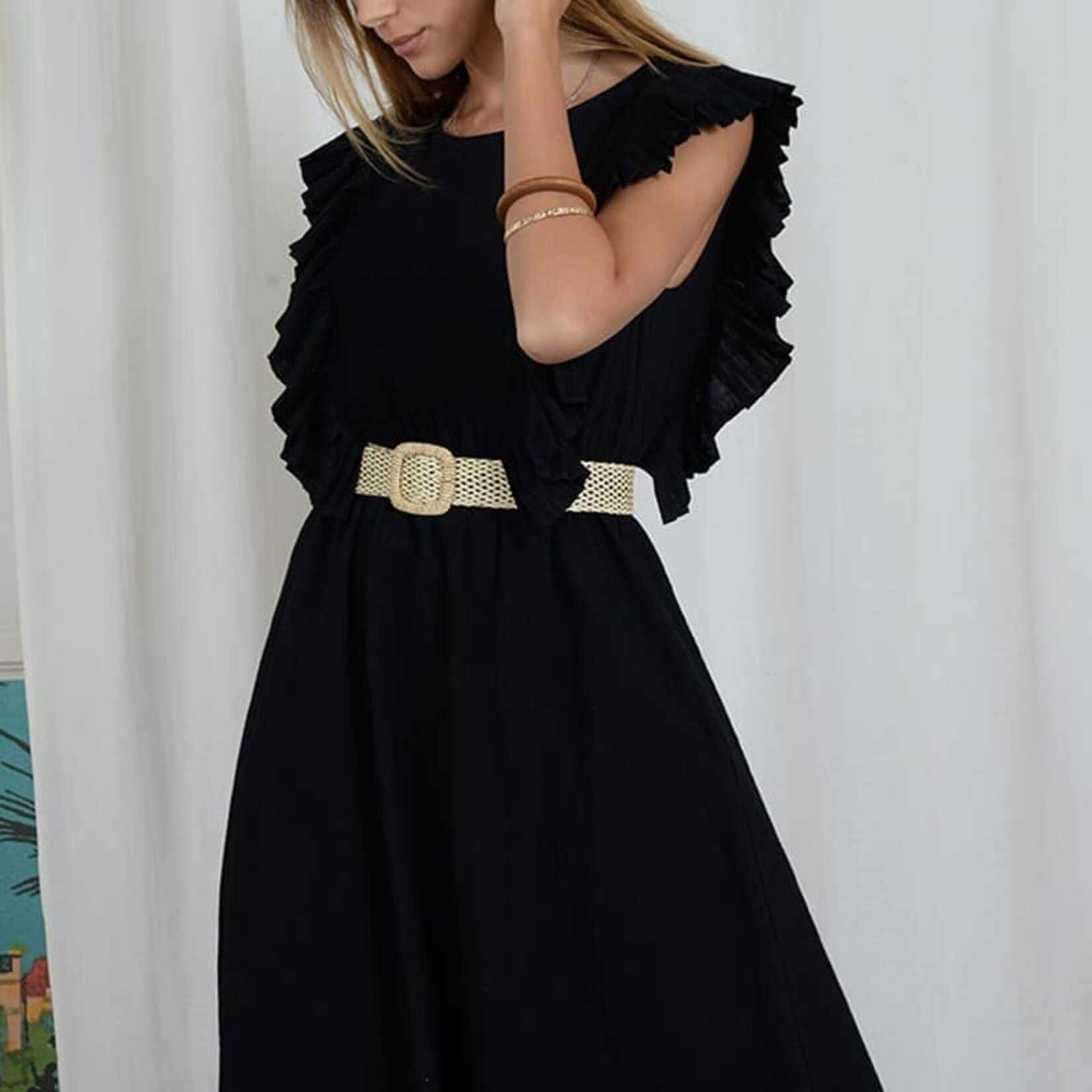 BLK Ruffle Slv Derby Dress