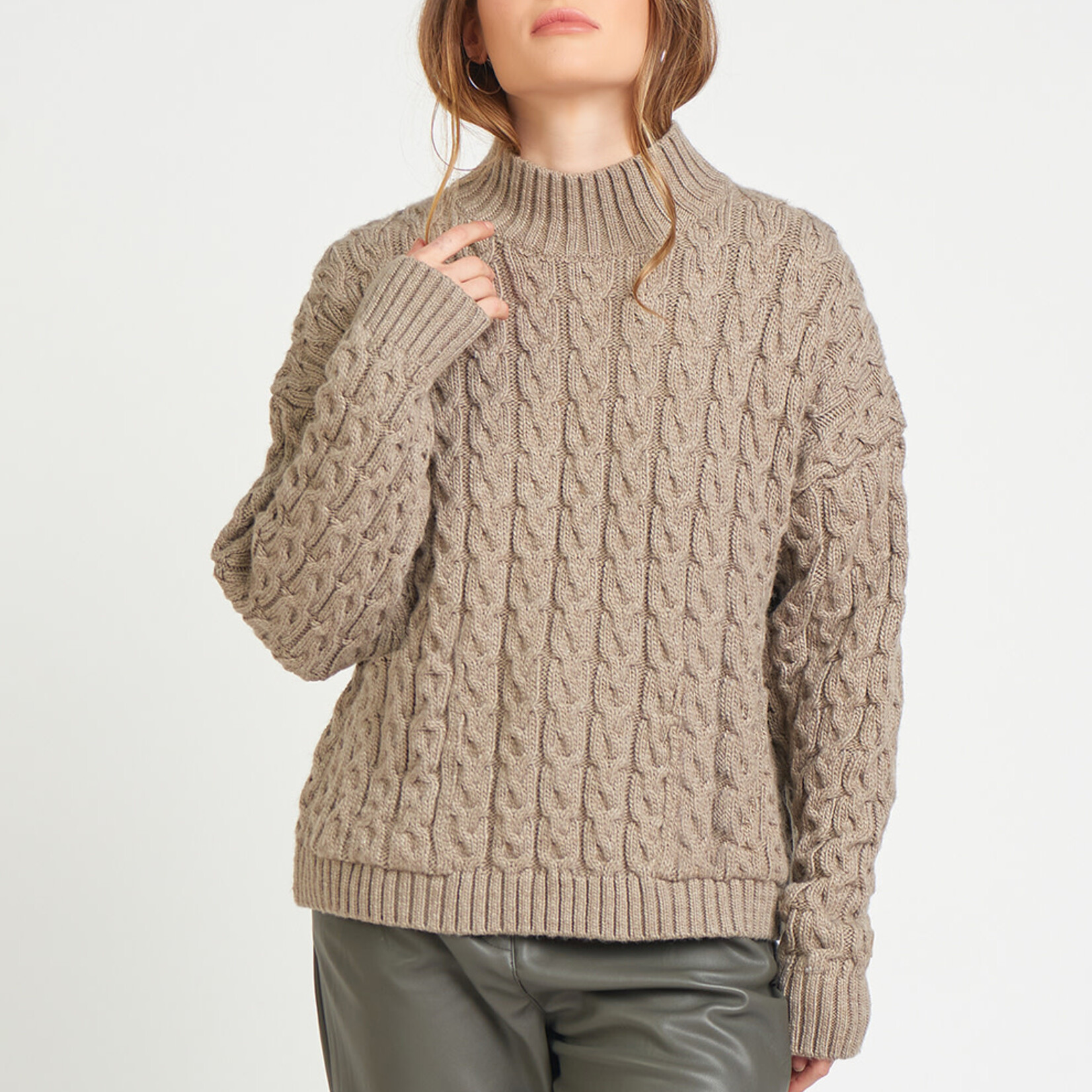 Dex Taupe Cable Knit Swtr
