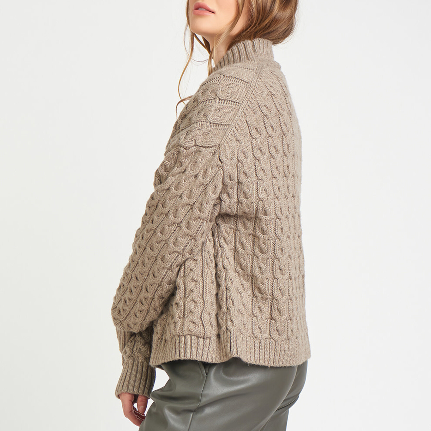 Dex Taupe Cable Knit Swtr