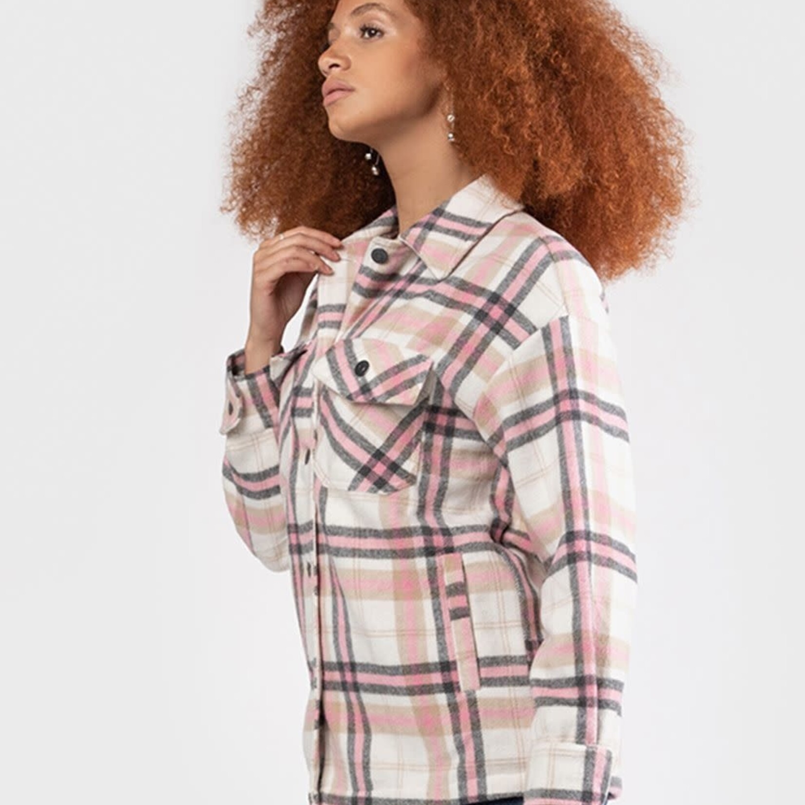 Black Tape Pink Plaid Waist Shacket