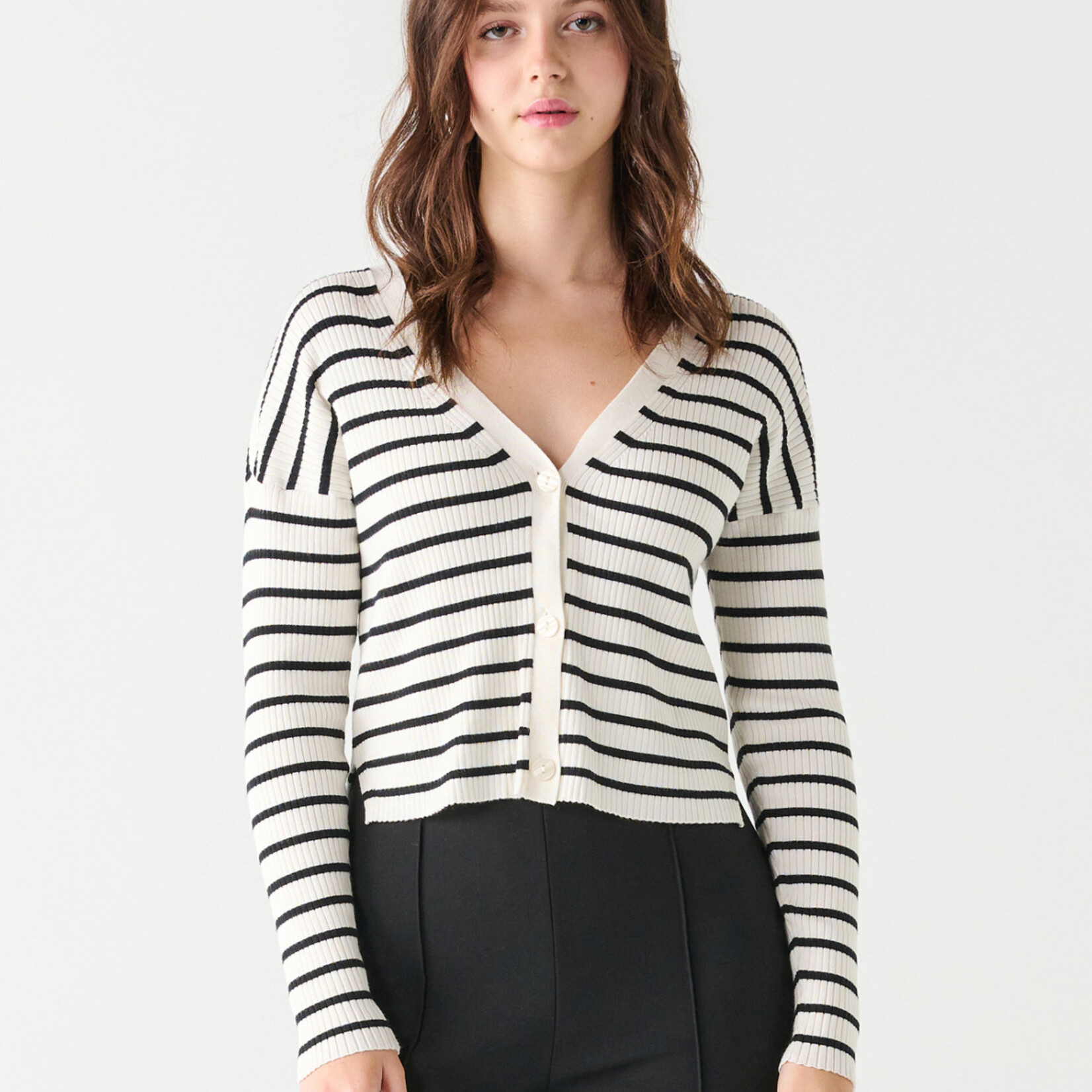 Black Tape Ribbed Stripe Cardi