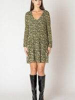 Black Tape Pleated Animal Print Dress