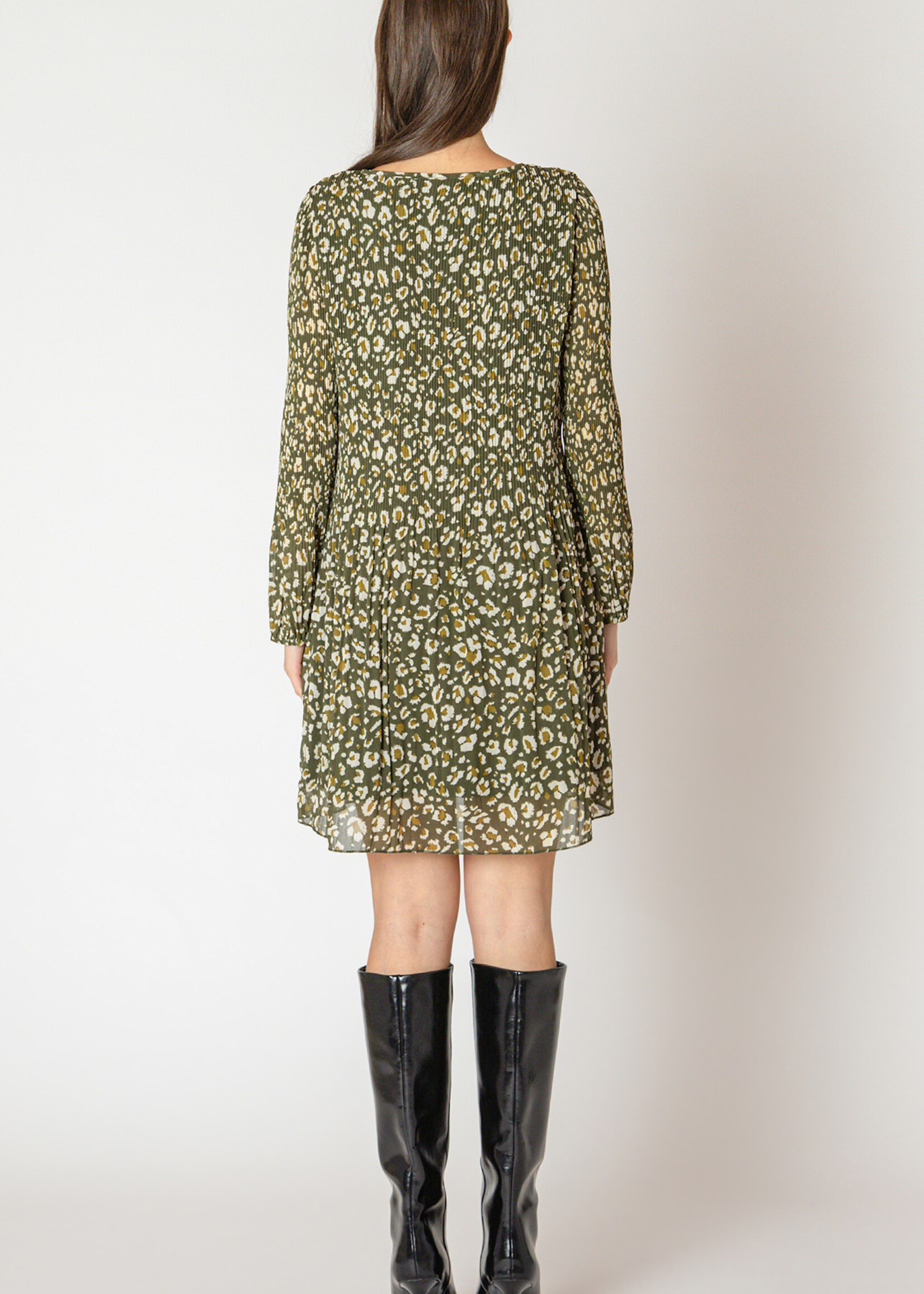 Black Tape Pleated Animal Print Dress