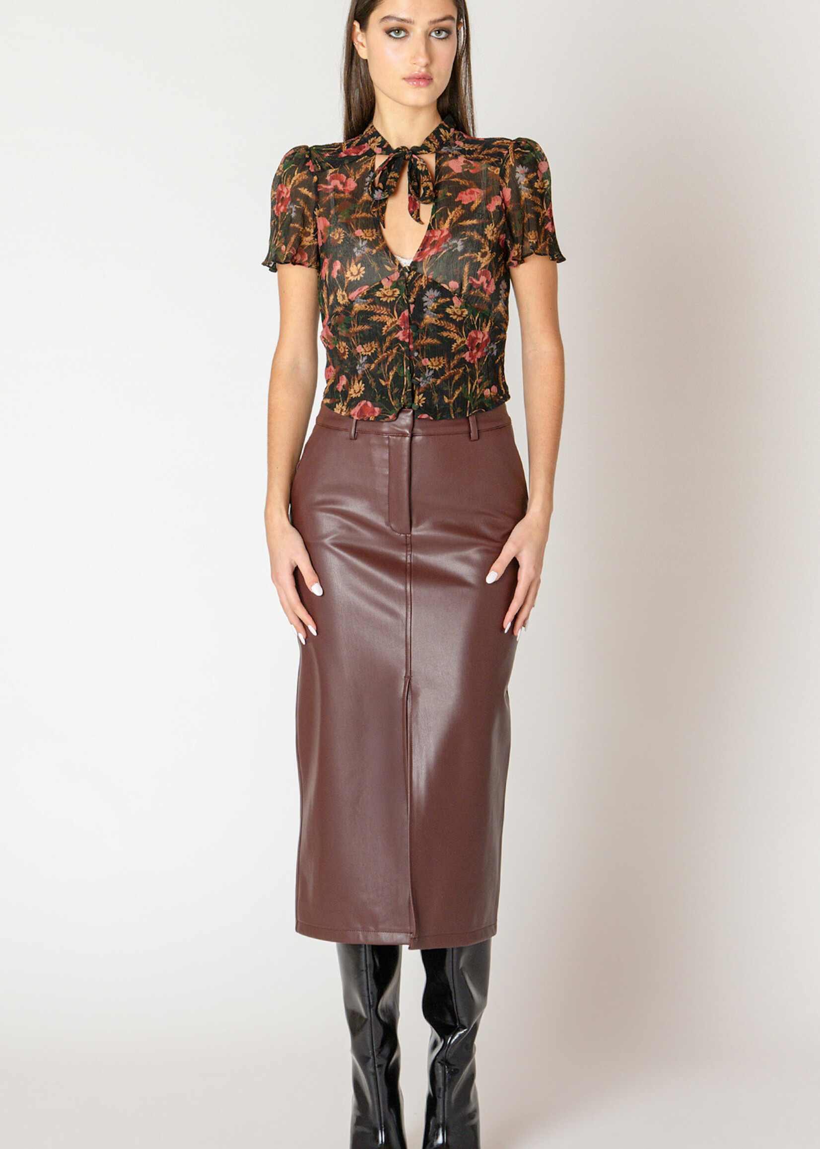 Dex Tish Faux Lthr Midi Skirt