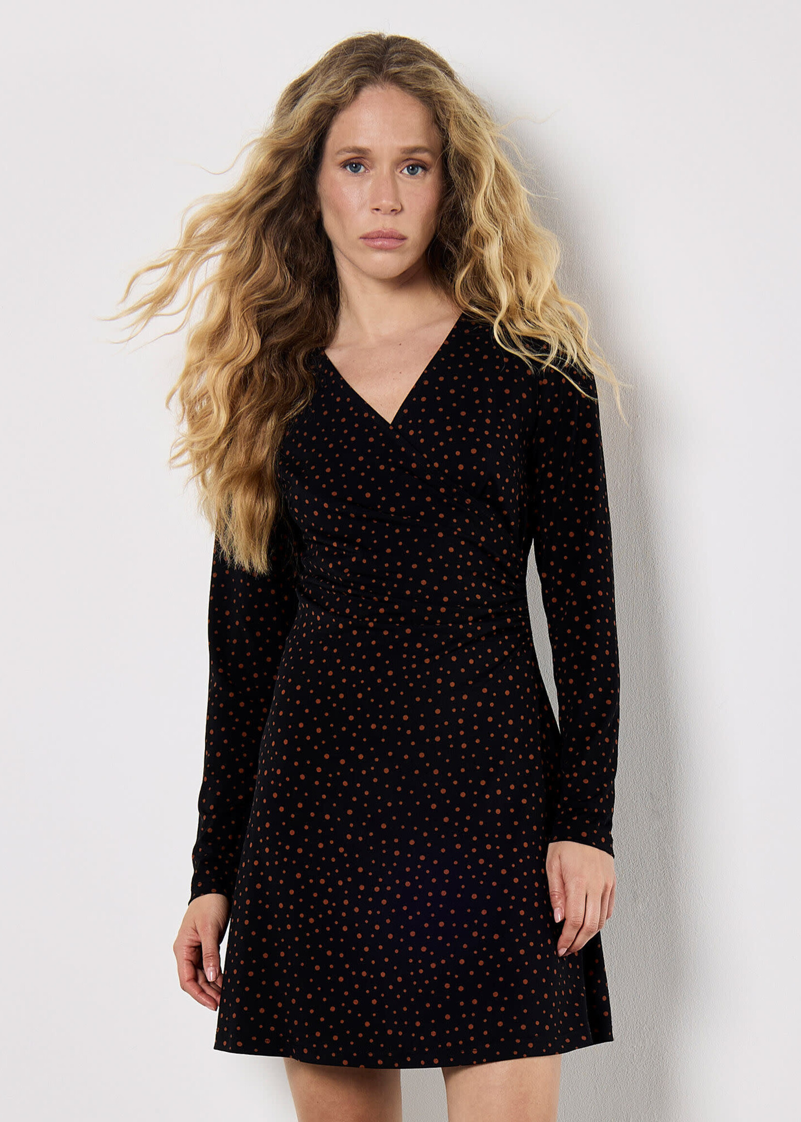 Apricot Saylor Polka Dot Wrap Dress