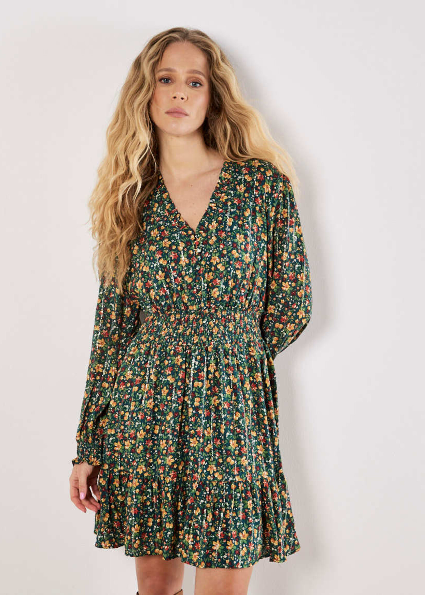 Apricot Floral Dress W Lurex