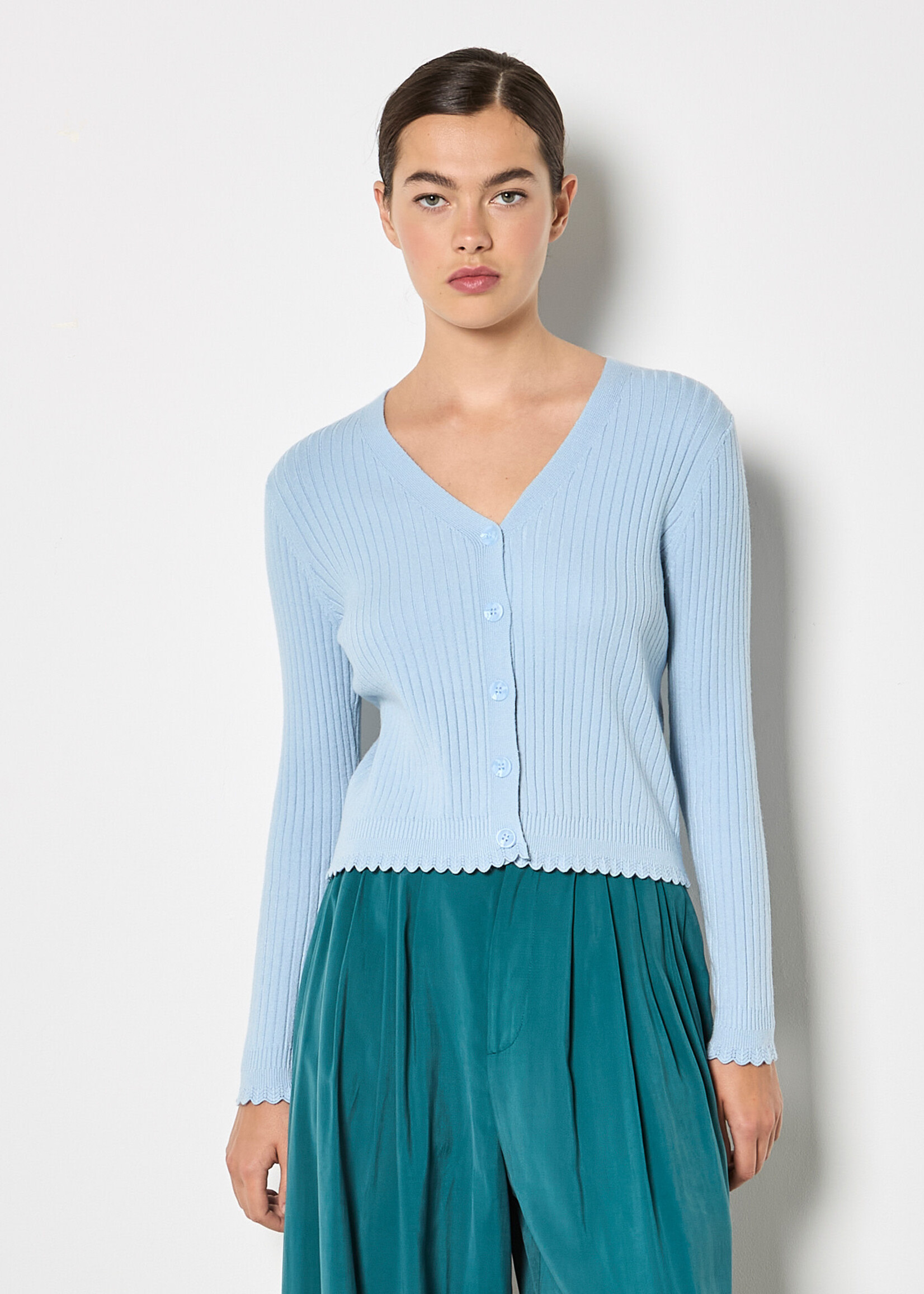 Apricot Scallop Hem Rib Cardi