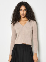 Apricot Rib Cardi W Scallop Hem