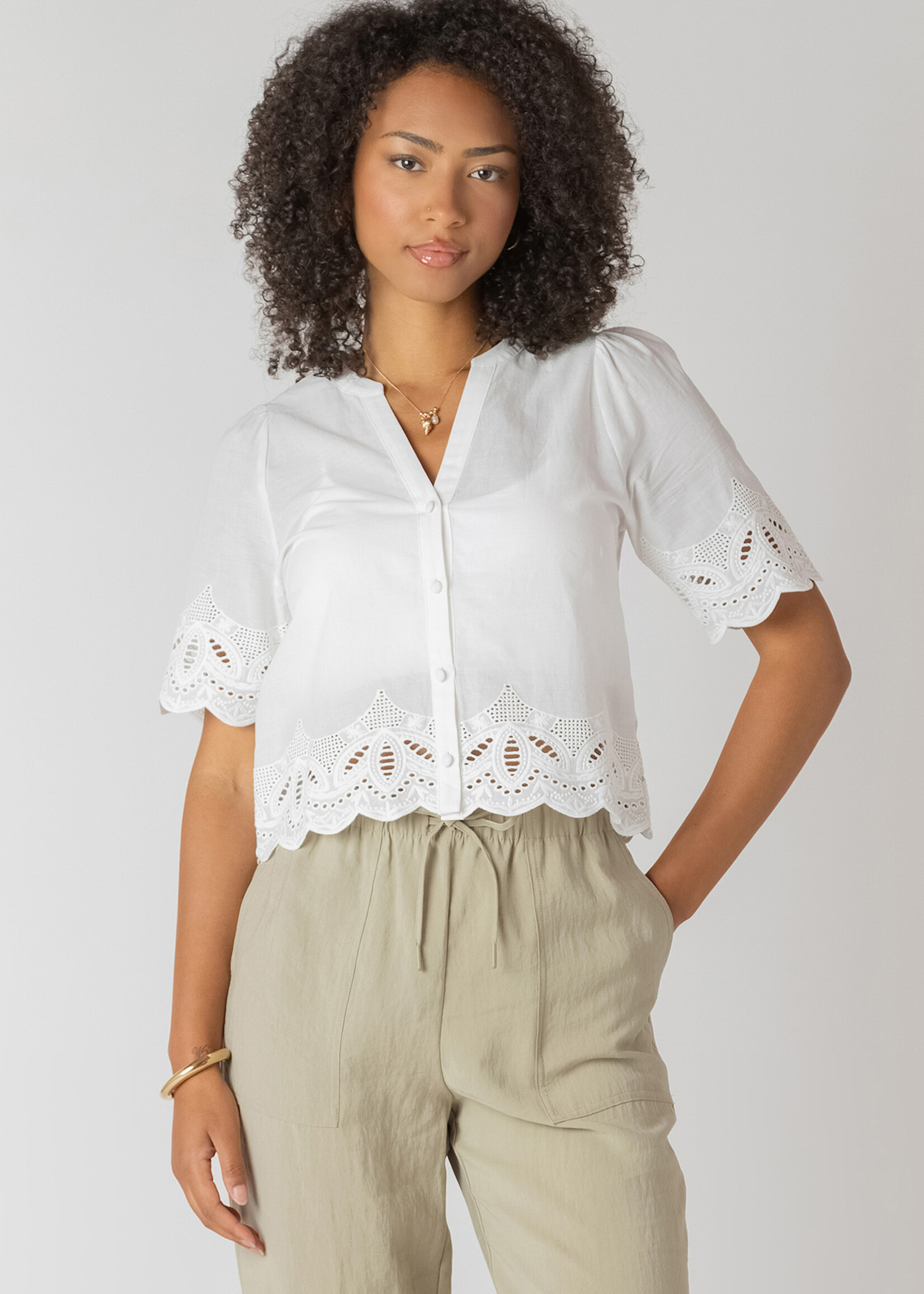 Room 34 Eyelet Trim Blouse