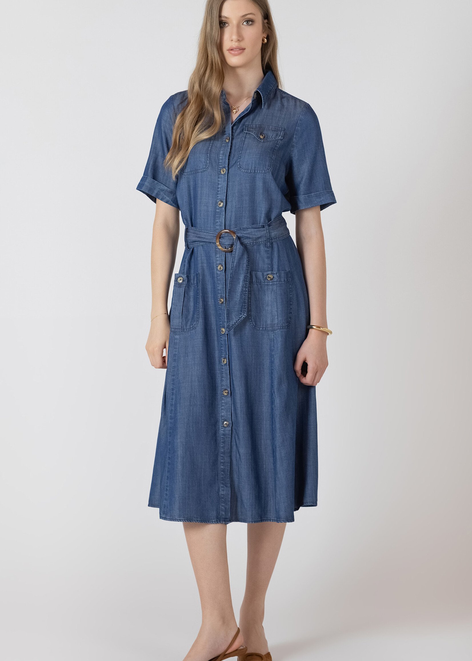 Black Tape Denim Belted Cargo Dress