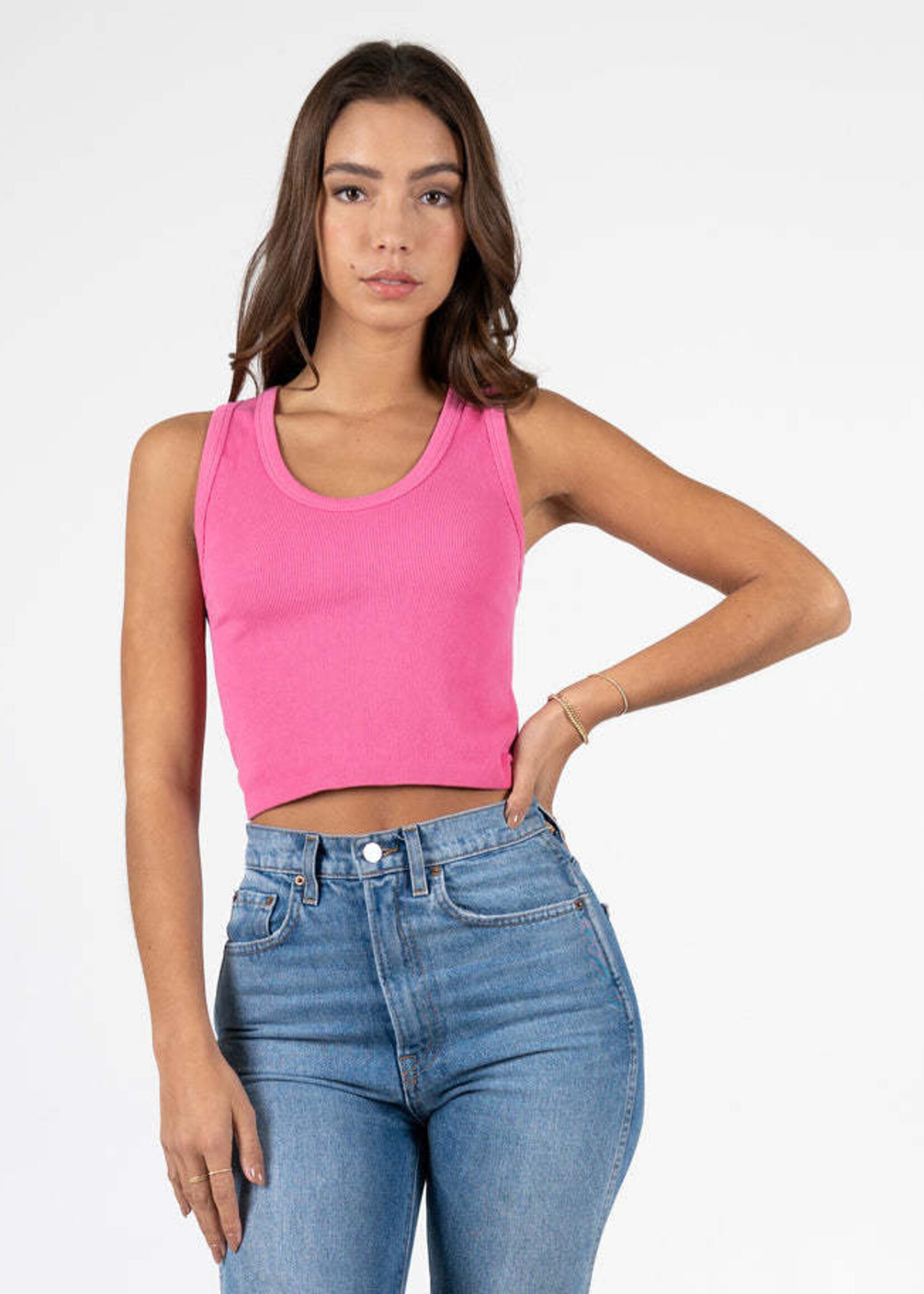 C'est Moi Bamboo Rib Deep Scoop Neck Tank