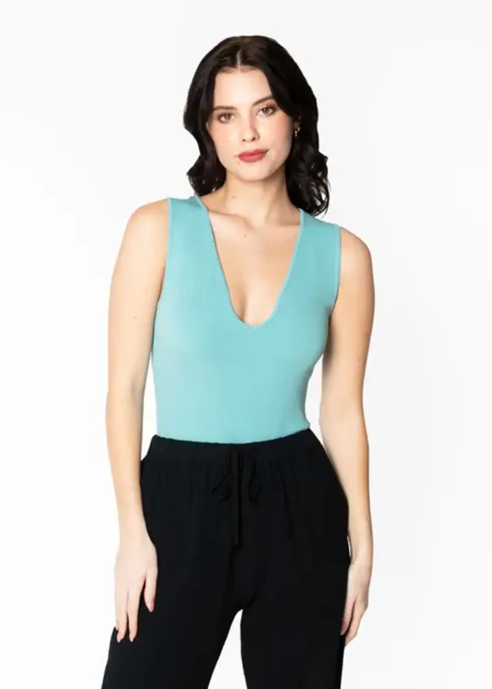 C'est Moi Bamboo Rib Deep V Thong Bodysuit