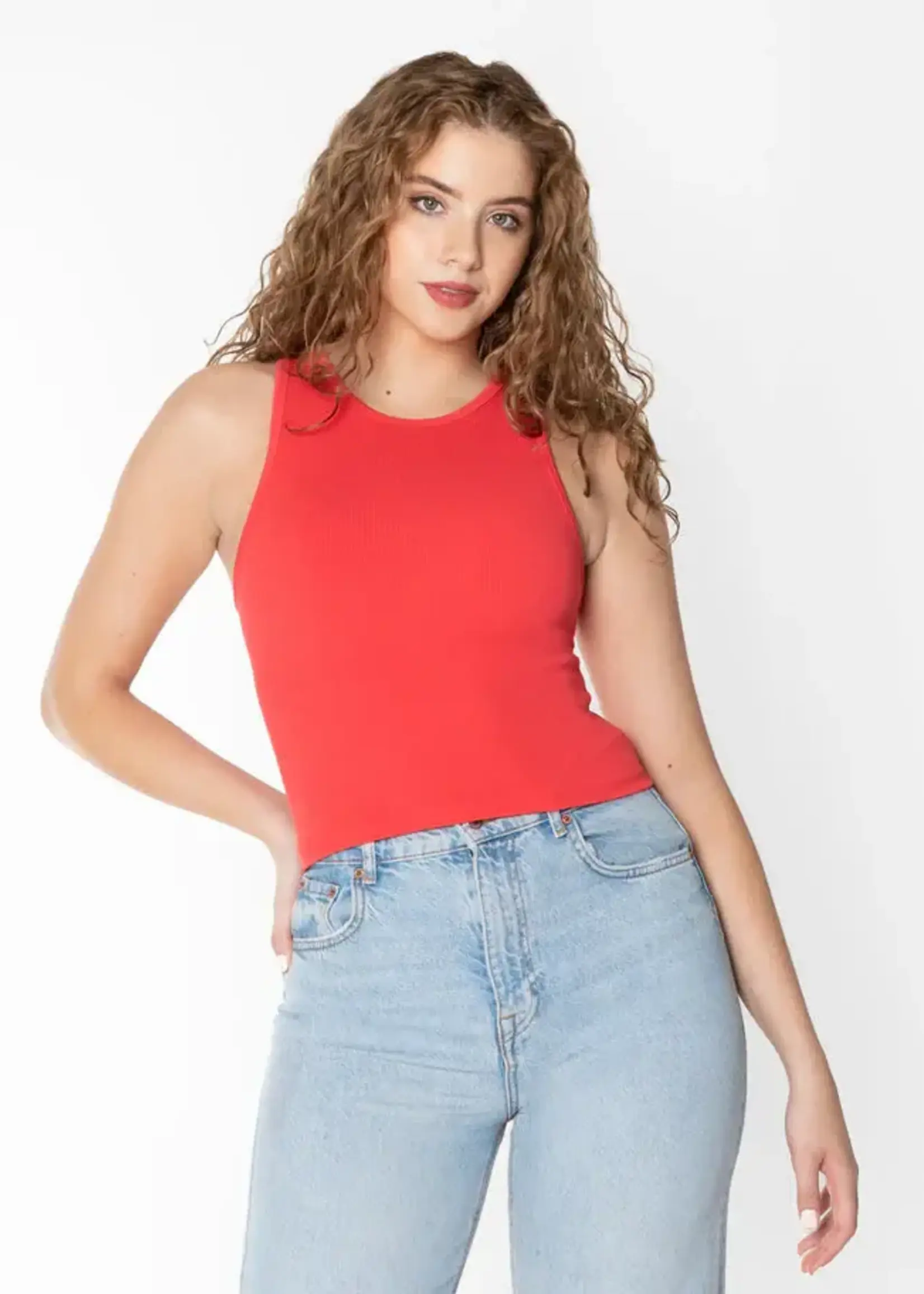 C'est Moi Bamboo Rib Deep Scoop Neck Tank