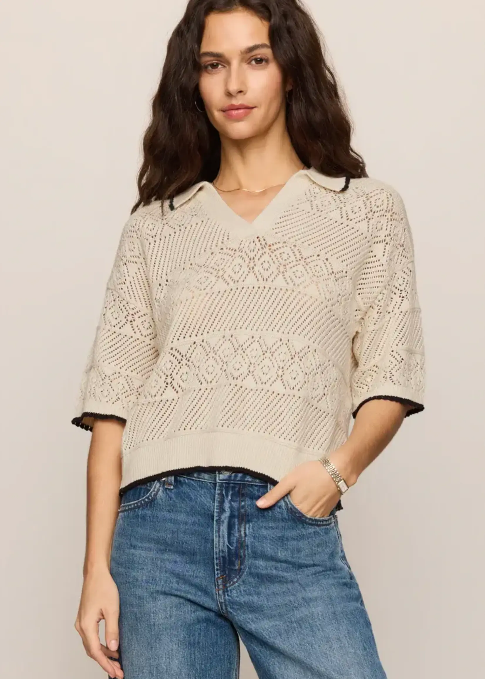 ZSupply Denman Crochet Polo Sweater