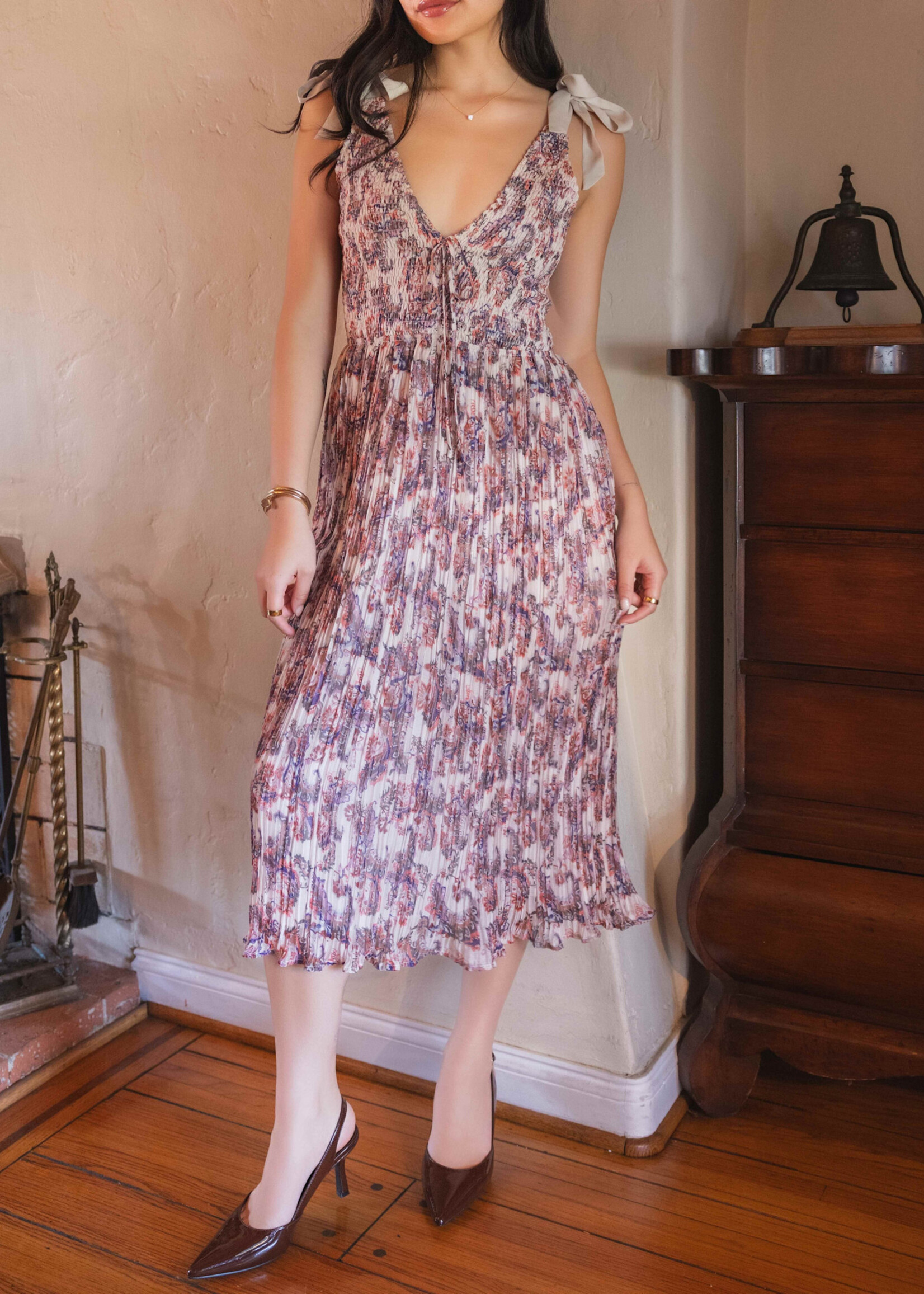 Sadie & Sage Floral Impression Pleated Midi