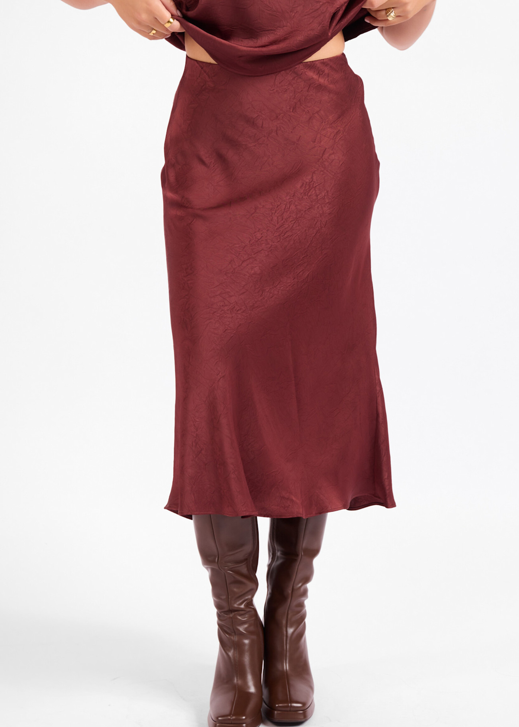 Sadie & Sage Vintage Merlot Satin Skirt