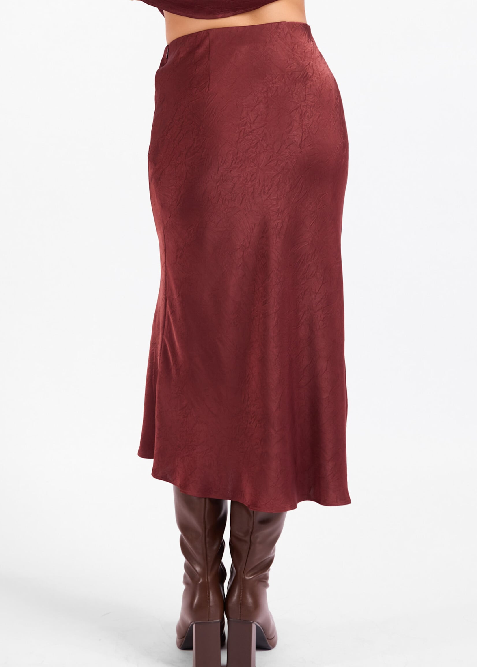 Sadie & Sage Vintage Merlot Satin Skirt