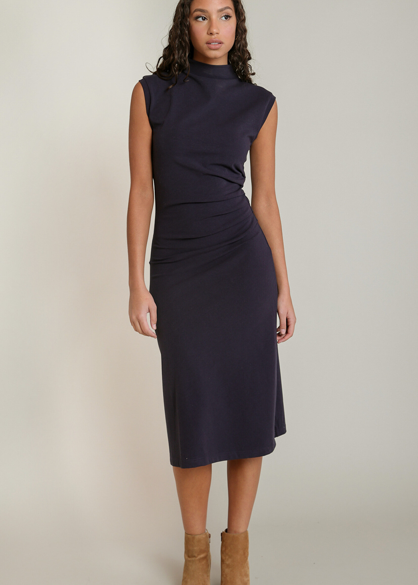 Black Tape Mockneck Midi Dress
