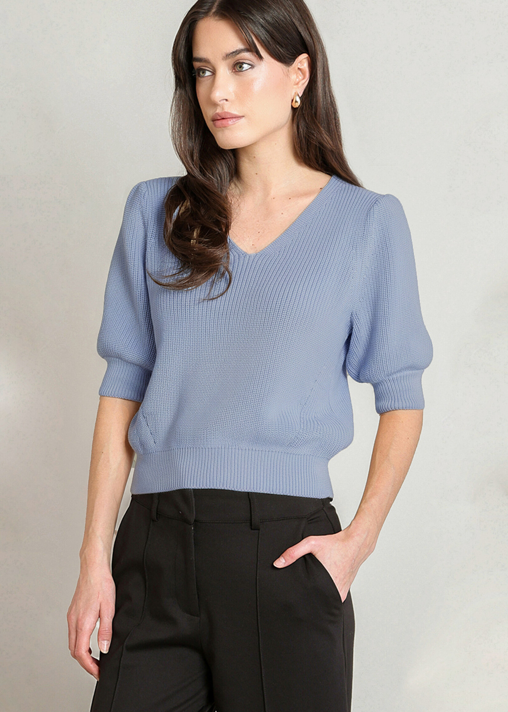 Black Tape Puffy Sleeve Sweater Top