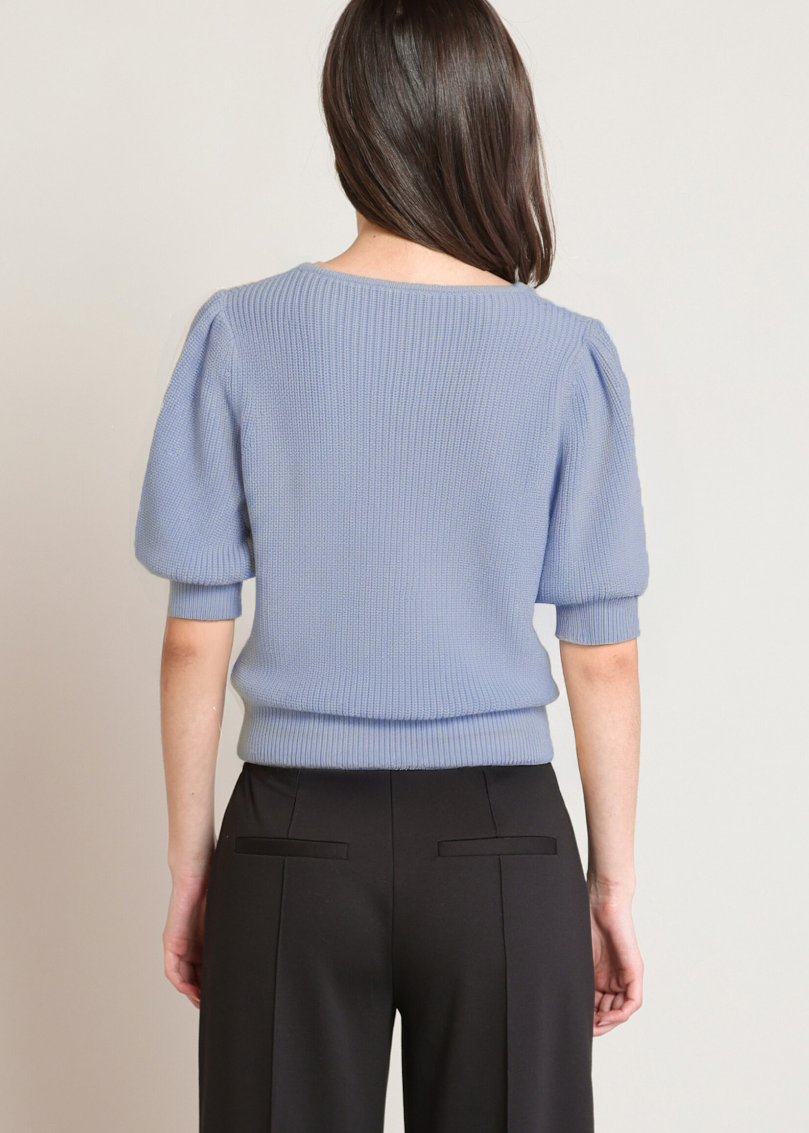Black Tape Puffy Sleeve Sweater Top