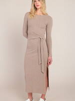 Room 34 Side-Slit Ribbed Tie-Waist Dress
