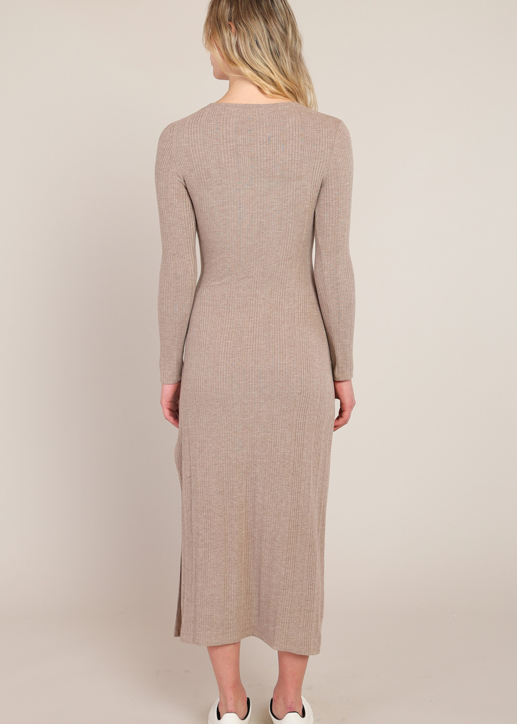 Room 34 Side-Slit Ribbed Tie-Waist Dress