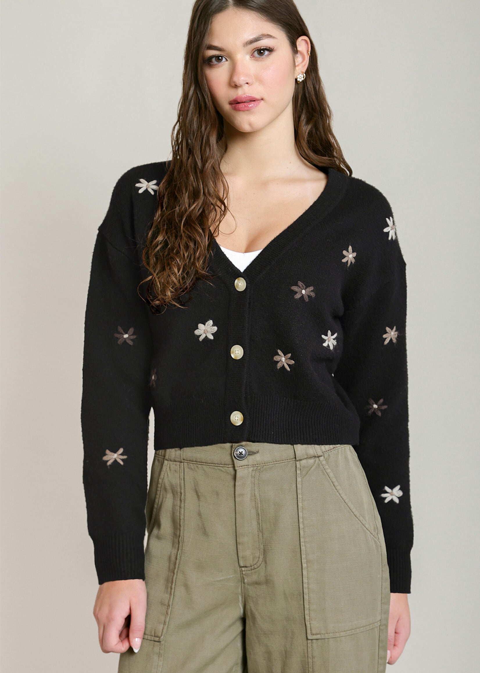 Dex Best Embroidered Flower Cardi