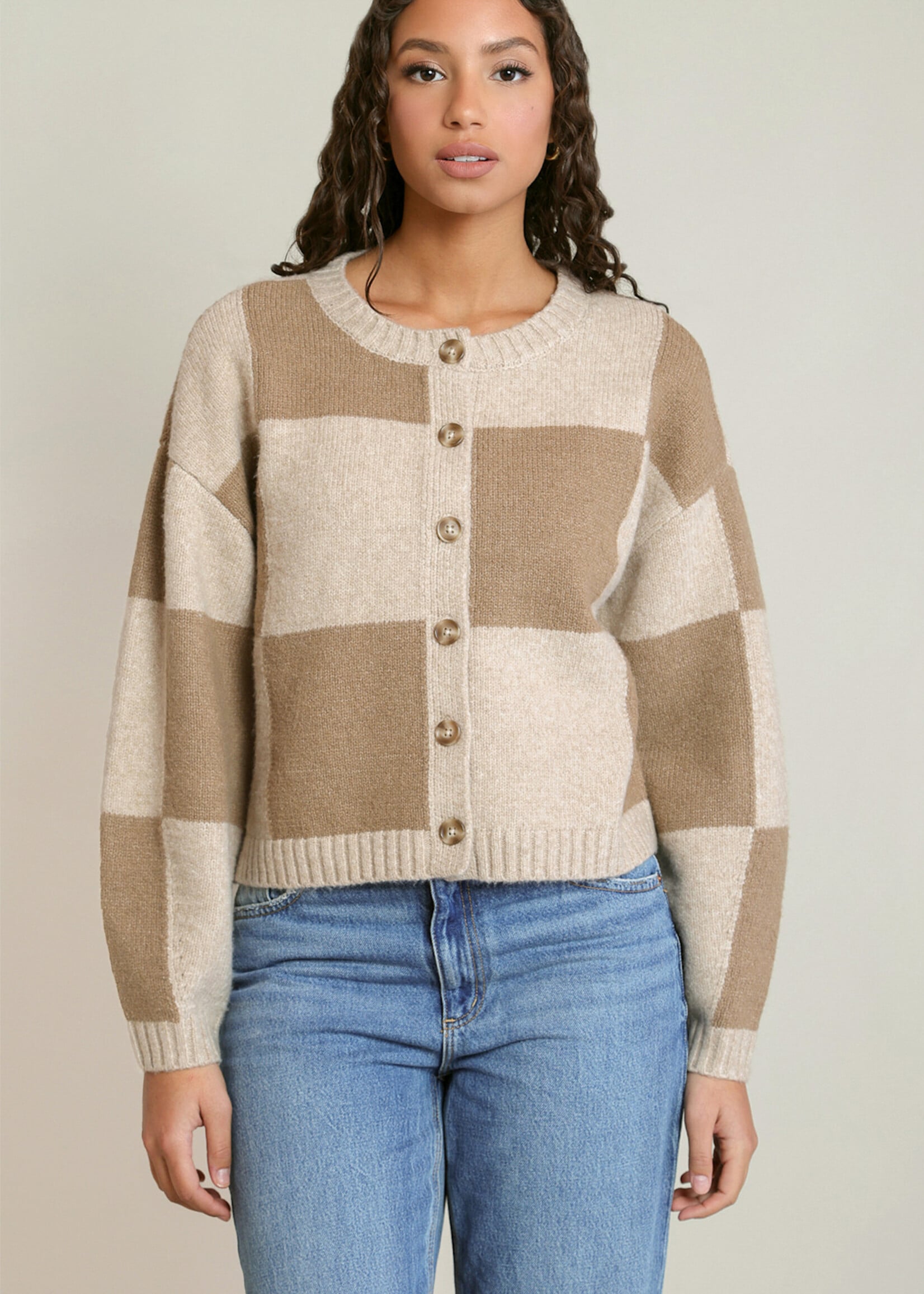 Dex Latte Block Knit Cardigan